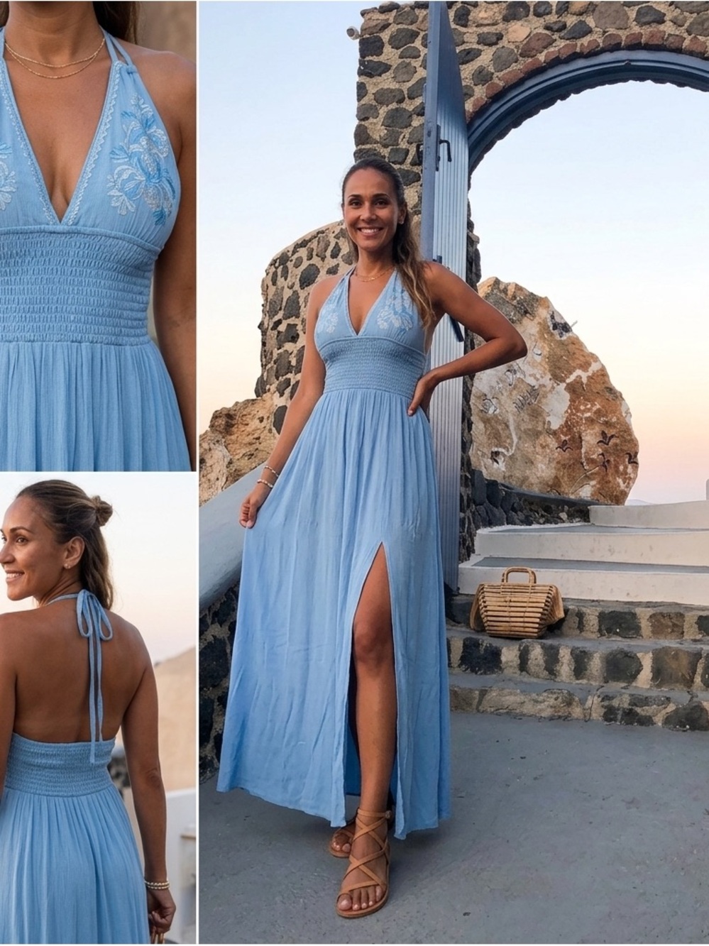 SKY BLUE EMBROIDERED MAXI DRESS (D1)